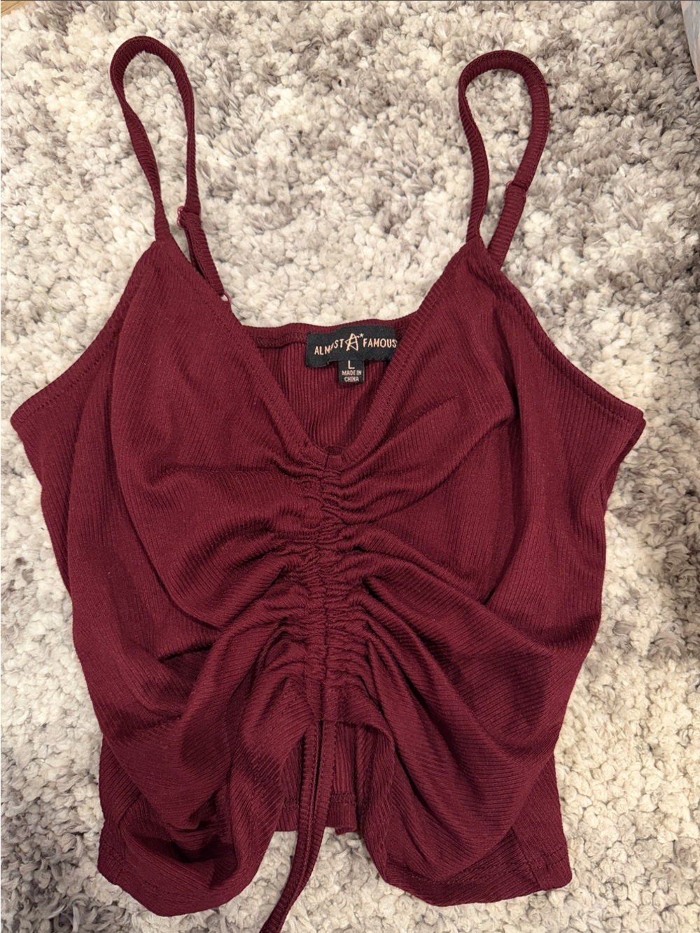 Almost Famous Wine Ruched Spaghetti Strap Cami
